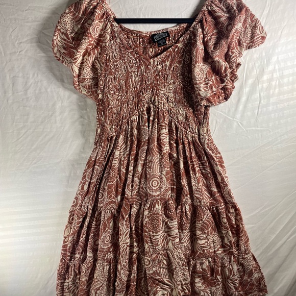 Angie Dresses & Skirts - Angie Rust and Cream Floral Smocked Midi Dress